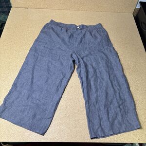 Eileen Fisher Linen Pants 1X Blue Chambray Pull On Elastic Wide Leg Lagenlook D2